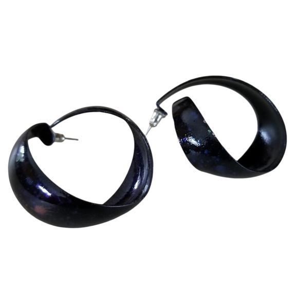 Vintage 1960s Pop Art Black Splatter Enamel Hoop Style Earrings - Picture 10 of 16
